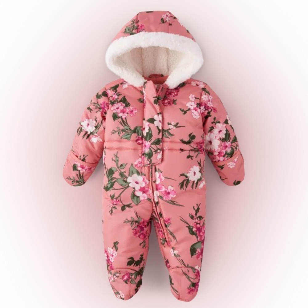 CHILDRENS PLACE Pink Floral Infant Insulated Snowsuit for Baby Girl 12-18 months